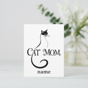 Cartão Postal Mãe de Gato,Tipografia Minimalista de Gato Preto E
