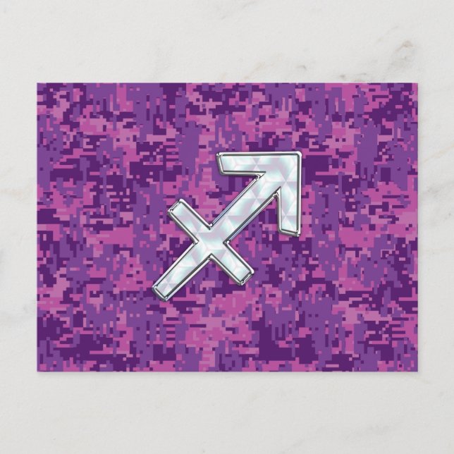 Cartão Postal Mãe de Pearl Sagittarius Símbolo Fuchsia Camo (Frente)