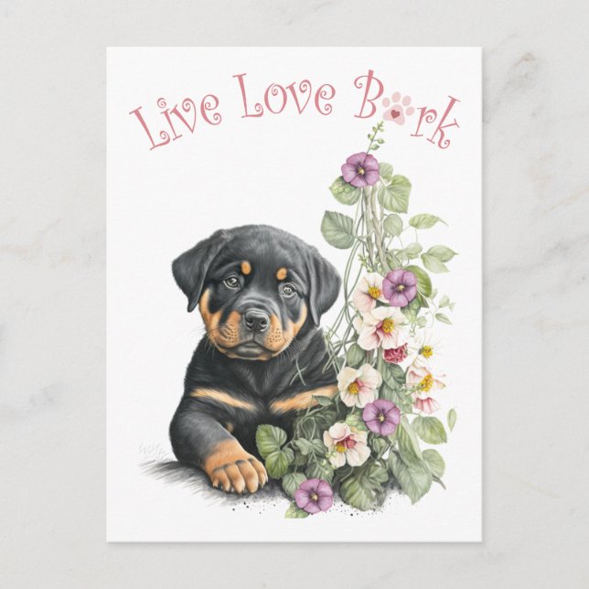 Cartão Postal Mãe de Rottweiler Floral (Frente)
