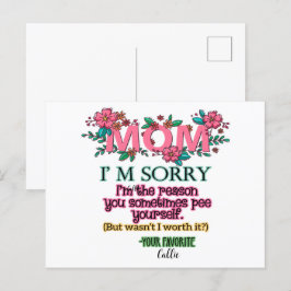 Cartão Postal Mãe, Desculpe, Eu Sou a Razão de Você se Molhar