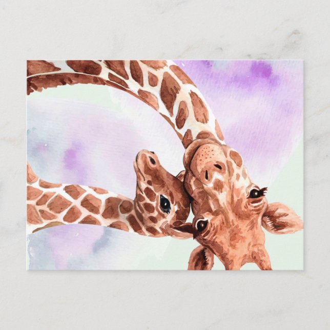 Cartão Postal Mãe e Bebê de Girafa Fofa, Presente Para Filha (Frente)