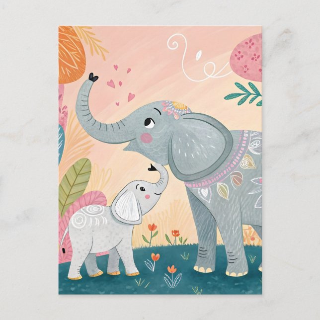 Cartão Postal Mãe e Bebê Elefante (Frente)