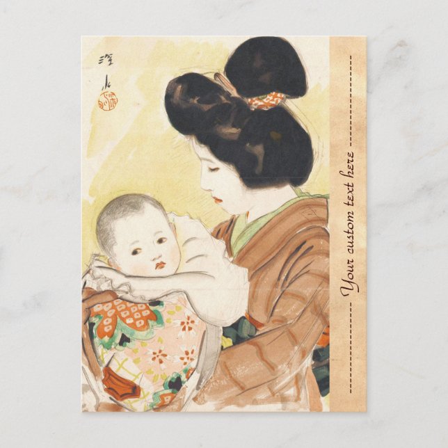 Cartão Postal Mãe e Criança Shinsui Ito retrato japonês (Frente)