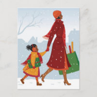 Mãe e filha com presente e saco de compras