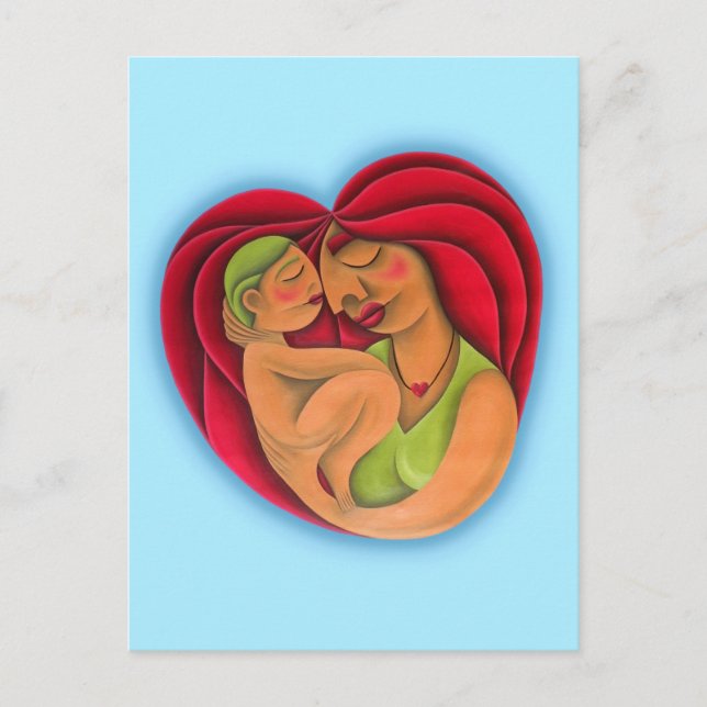 Cartão Postal Mãe e filho pintura a óleo arte. Mamãe. (Frente)