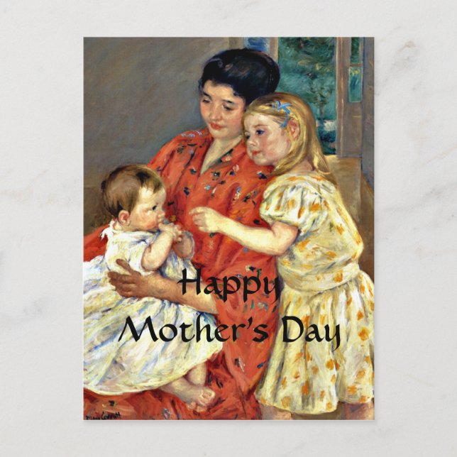 Cartão Postal Mãe e Sara Admirando o Bebê - Dia de as mães (Frente)