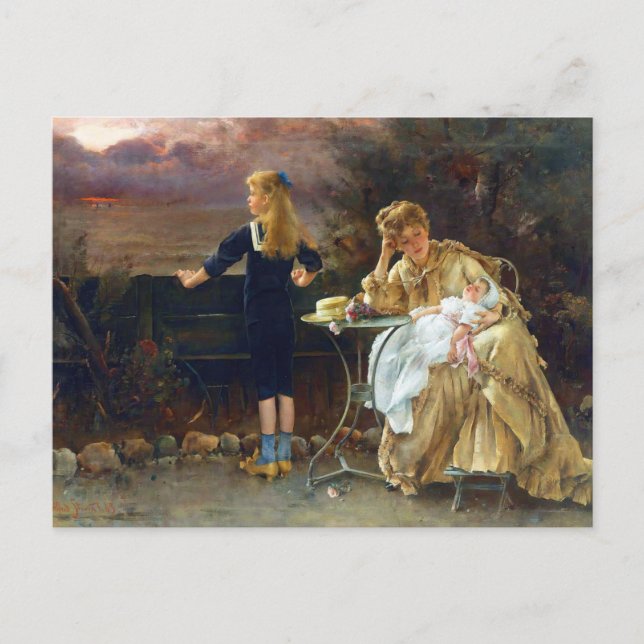 Cartão Postal Mãe e seus filhos por Alfred Stevens (Frente)