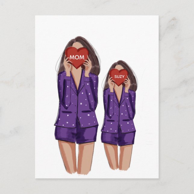 Cartão Postal mãe, filha, dia de as mães, presente, (Frente)