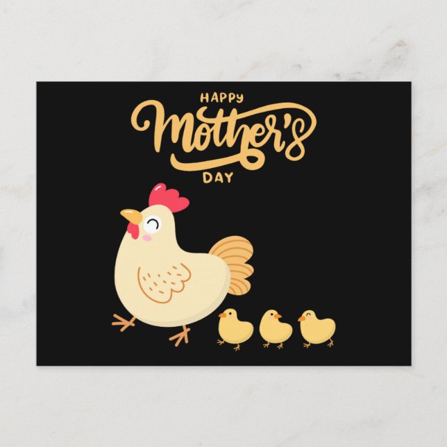 Cartão Postal Mãe Hen E Seus Pintinhos Desenhando Dia de as mães (Frente)