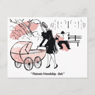 Cartão Postal Mãe jovem com bebê, carrinho, humor, engraçado