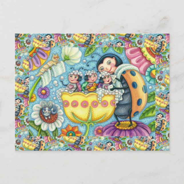 CARTÃO POSTAL MÃE LADYBUG E CRIANÇAS, BURACO DE TULIP (Frente)