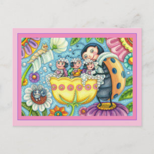 CARTÃO POSTAL MÃE LADYBUG E CRIANÇAS, BURACO DE TULIP