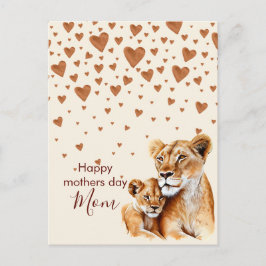 Cartão Postal Mãe Lion e seu dia de as mães bebê