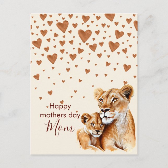 Cartão Postal Mãe Lion e seu dia de as mães bebê (Frente)