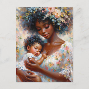 Cartão Postal Mãe Negra e Filha Negra Arte Floral