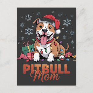 Cartão Postal Mãe Pitbull Natal Chapéu de Papai Noel Pitbull Cac