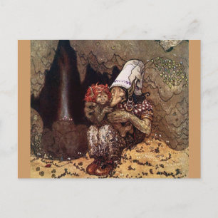 Cartão Postal Mãe troll ao lado de uma fogueira