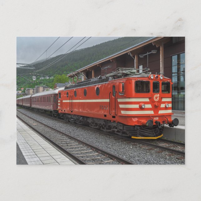 Cartão Postal Mães suecas 408 el.locomotiva com comboio de passa (Frente)