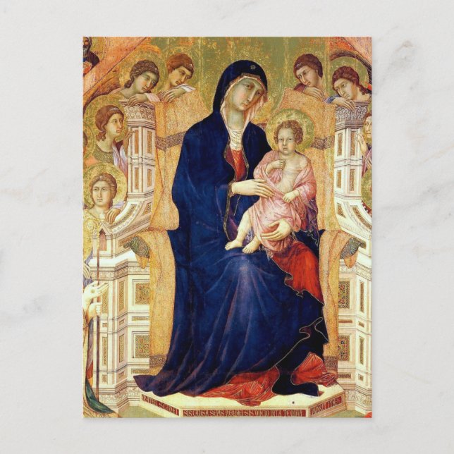 Cartão Postal Maestà, detalhes de Madonna e Criança no trono (Frente)