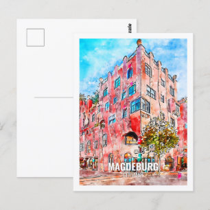 Cartão Postal Magdeburg Germany Familiar Viagem Place Watercolor