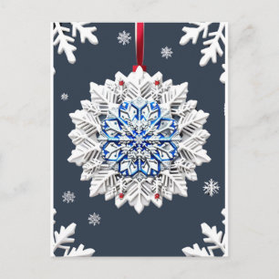 Cartão Postal Magia de Inverno Azul ✨ Elegância de Floco de Neve