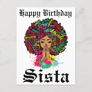 Cartão Postal Magia de Menina Preta Aniversário Irmã Melanina Mu