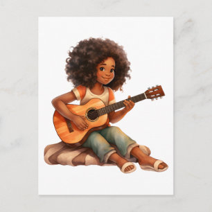 Cartão Postal Magia negra de menina guitarra melanina meninas de