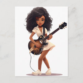 Cartão Postal Magia negra de meninas com guitarra melanina menin