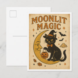 Cartão Postal Magia Vintage de Halloween ao Luar