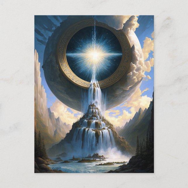 Cartão Postal Magic Waterfall Surreal Fantasy Art (Frente)