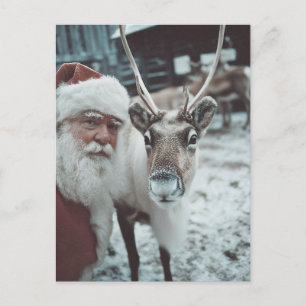 Cartão Postal Mágica de Inverno de Papai Noel e Rena