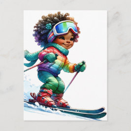 Cartão Postal Mágica garota negra esquiando melanina garotas de 