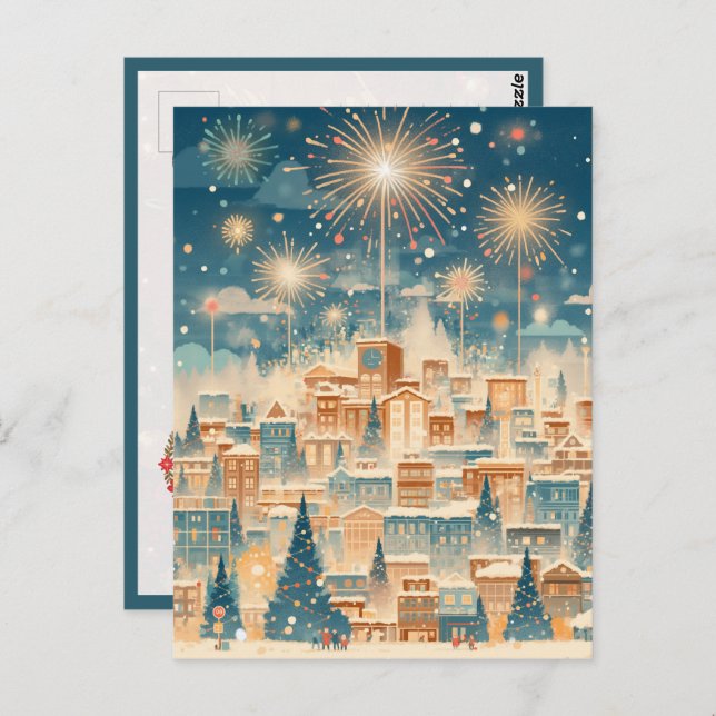 Cartão Postal Magical Christmas City Fireworks Night (Frente/Verso)
