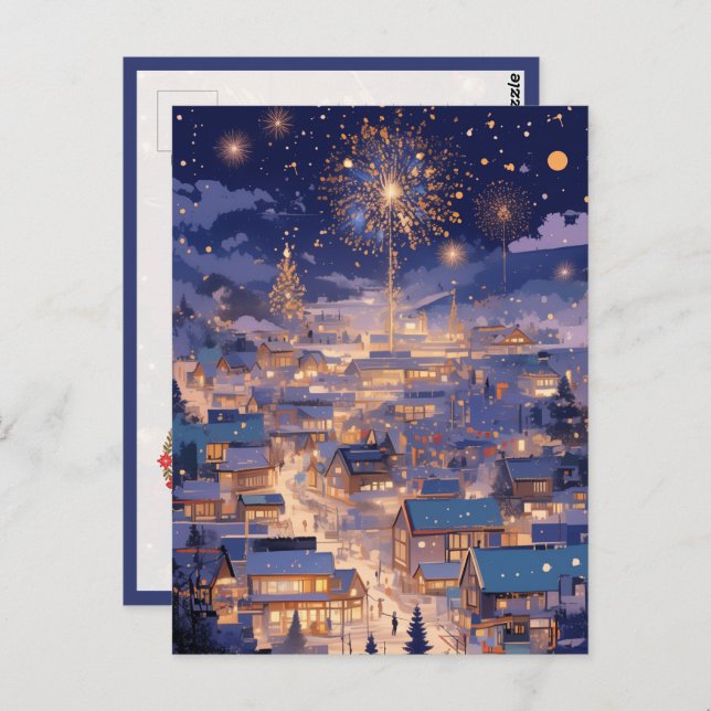 Cartão Postal Magical Christmas City Fireworks Night (Frente/Verso)