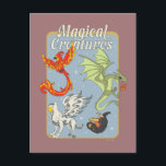 Cartão Postal Magical Creatures Vintage Graphic<br><div class="desc">Celebrate the wonder of the wizarding world with this vibrant “Magical Creatures” design. Featuring a stunning collection of legendary beasts — including a blazing phoenix, a soaring hippogriff, a mighty dragon, and a mischievous niffler — this colorful illustration captures the excitement and diversity of magical wildlife. Set against a softly...</div>