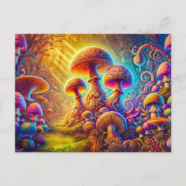 Cartão Postal Magical Mushroom Glow Vibrant Psychedelic Landscap