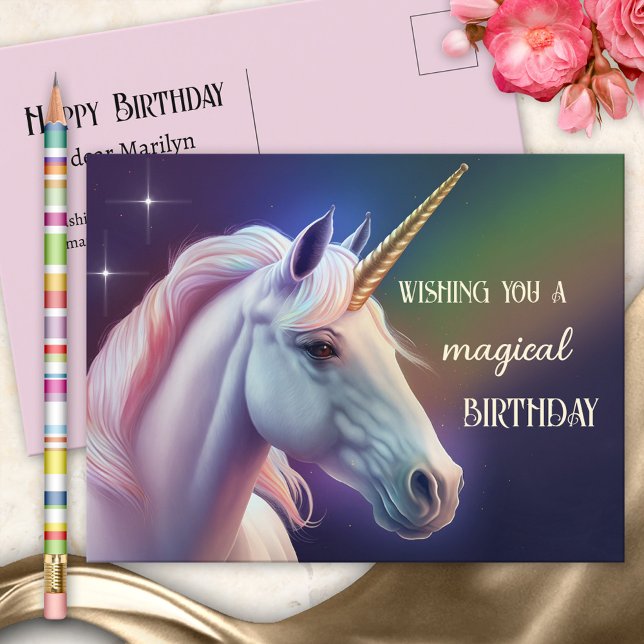 Cartão Postal Magical Unicorn Girly Birthday (Criador carregado)