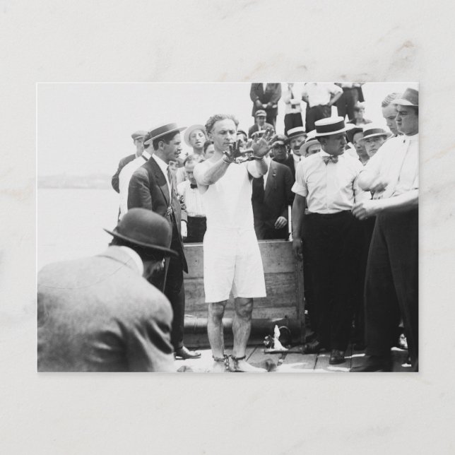 Cartão Postal Mágico Harry Houdini Overboard Box Escape 1912 (Frente)