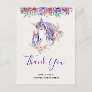 Cartão Postal Magnética Unicorn Mãe e Bebê Watercolor Obrigad