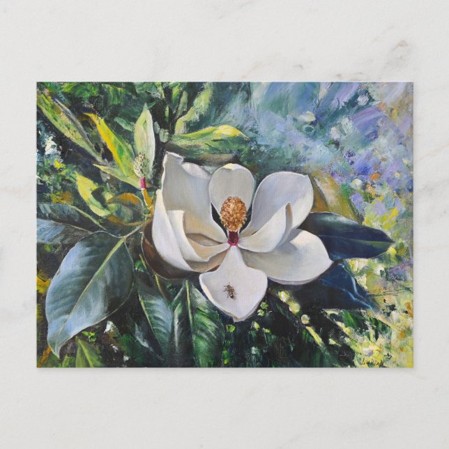 Cartão Postal Magnolia Blossom Oil Painting of Nature's Harmony (Frente)