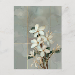 Cartão Postal Magnólia Branca Floral Linha Dourada Mármore