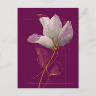 Cartão Postal Magnólia Branca Linha Dourada Magenta