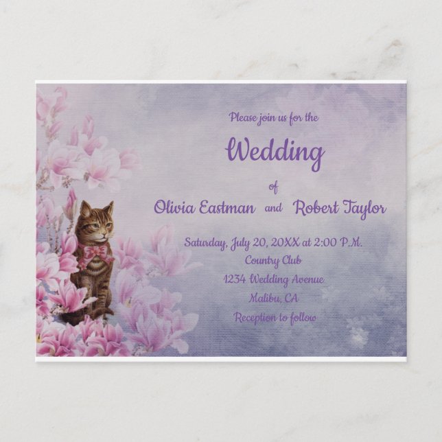 Cartão Postal Magnólia rosa personalizada e casamento de gatos (Frente)