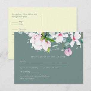 Cartão Postal Magnolias Rosa com RSVP de Casamento Amarelo