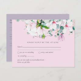 Cartão Postal Magnólias Rosa Eucalipto Lavanda Casamento rsvp Po