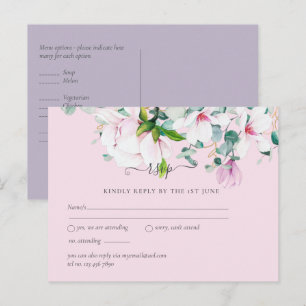 Cartão Postal Magnólias Rosa Eucalipto Lavanda Casamento rsvp Po