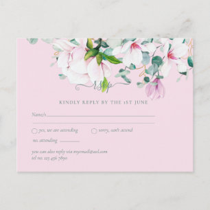 Cartão Postal Magnólias Rosa Sálvia Eucalipto Casamento rsvp  Ca