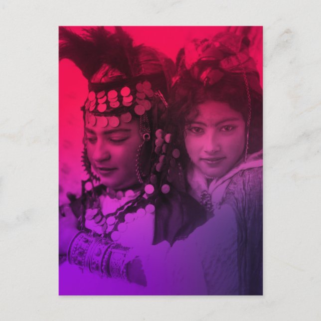 Cartão Postal Magrebe Vermelho Rosa Oulado Naïl Berber Rapariga  (Frente)