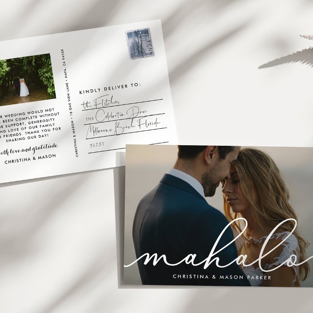 Cartão Postal Mahalo | Foto De Casamento Obrigado (Criador carregado)