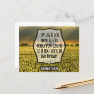 Cartão Postal Mahatma Gandhi, citação inspiracional "Ao Vivo"